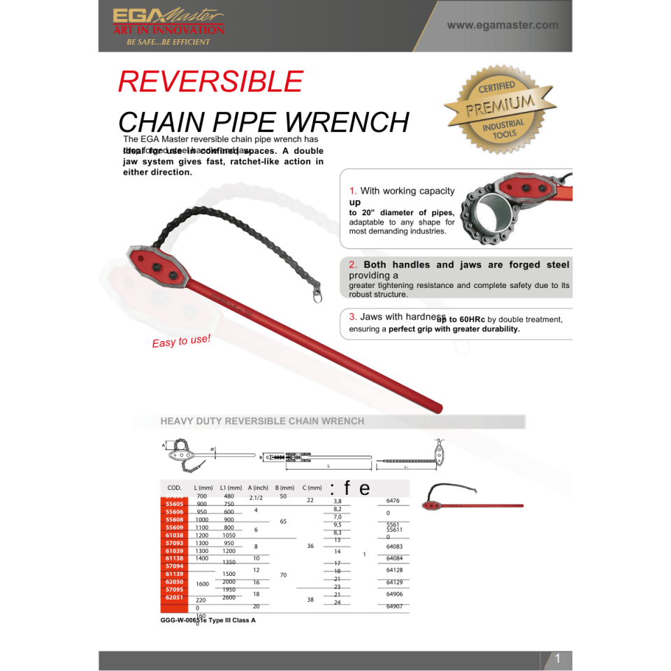 Ega Master 4 İnç Ağır Tip Zincirli Boru Anahtarı L:900