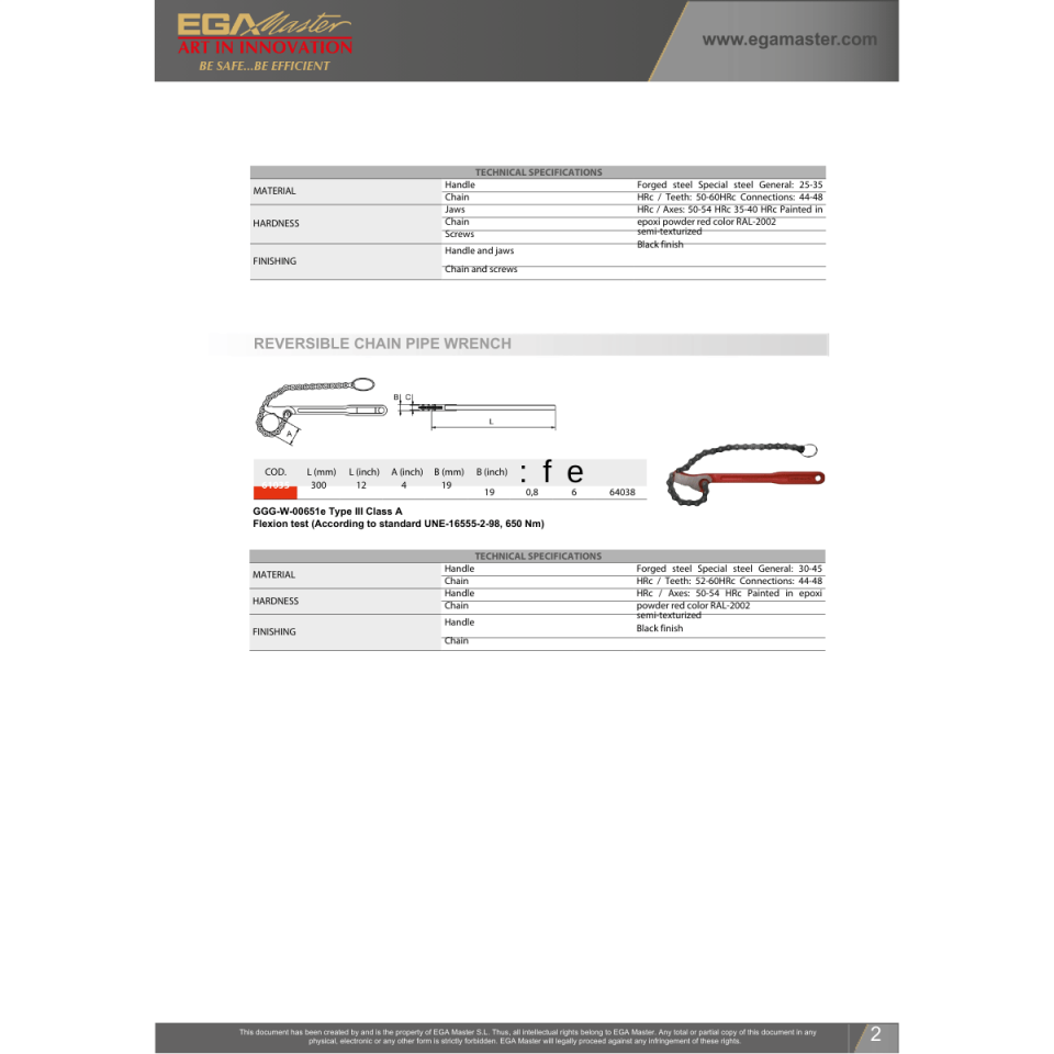 Ega Master 8 İnç Ağır Tip Zincirli Boru Anahtarı L:1300