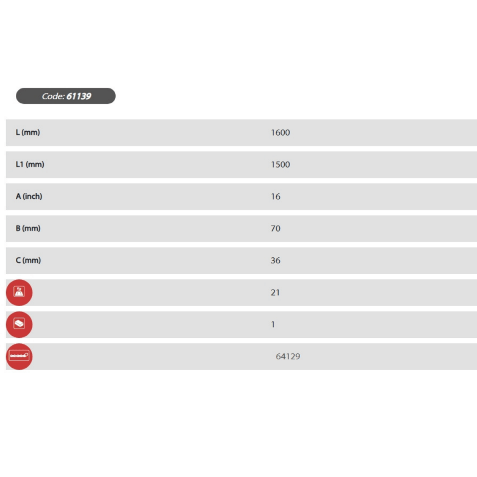 EGAMASTER  16'' AĞIR TİP ZİNCİRLİ BORU ANAHTARI L:1600