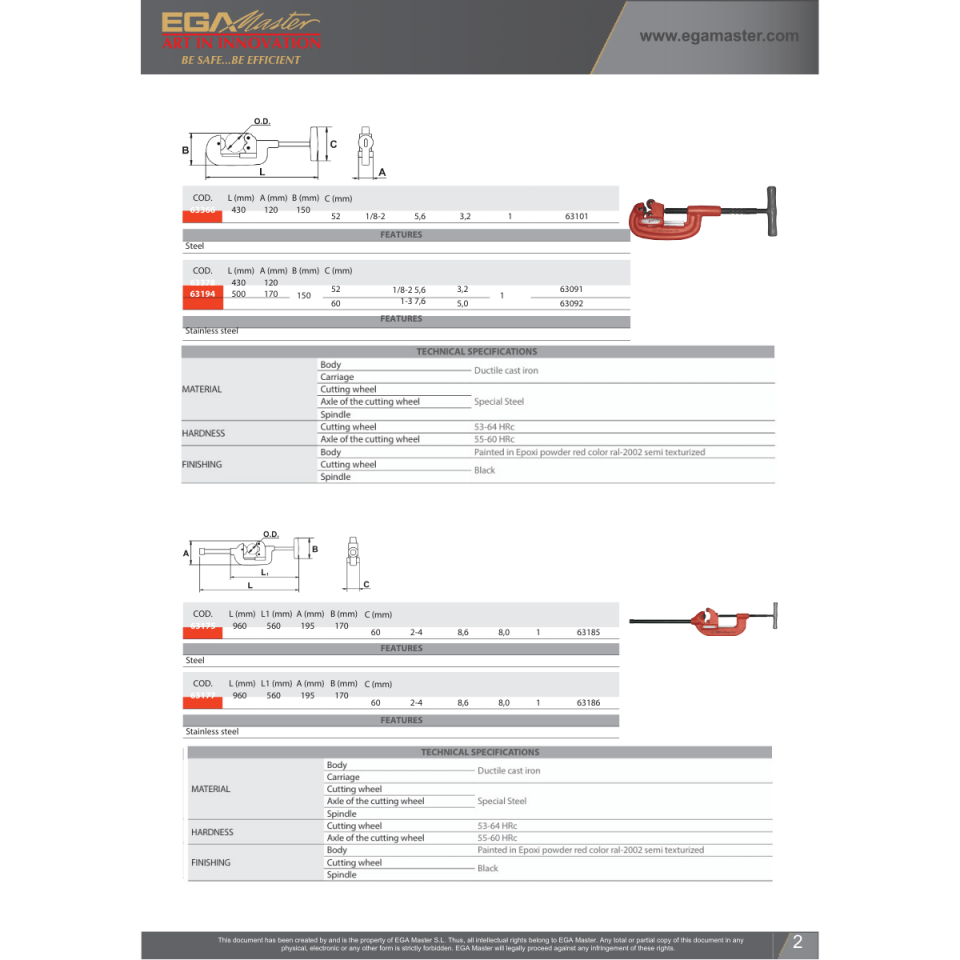 EGAMASTER 1/8-2 inc BORU KESİCİ PASLANMAZ ÇELİK REINFORCED