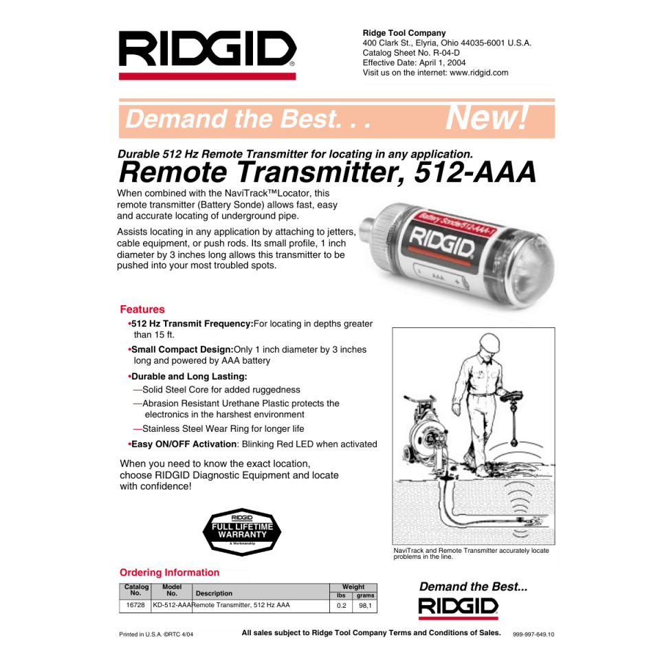 Ridgid Sonda Vericisi (512 Hz)