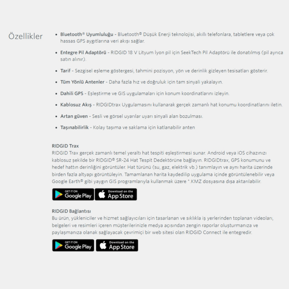 Ridgid Seektech SR-24 Tespit Dedektörü Bluetooth Ve Gps Özellikli