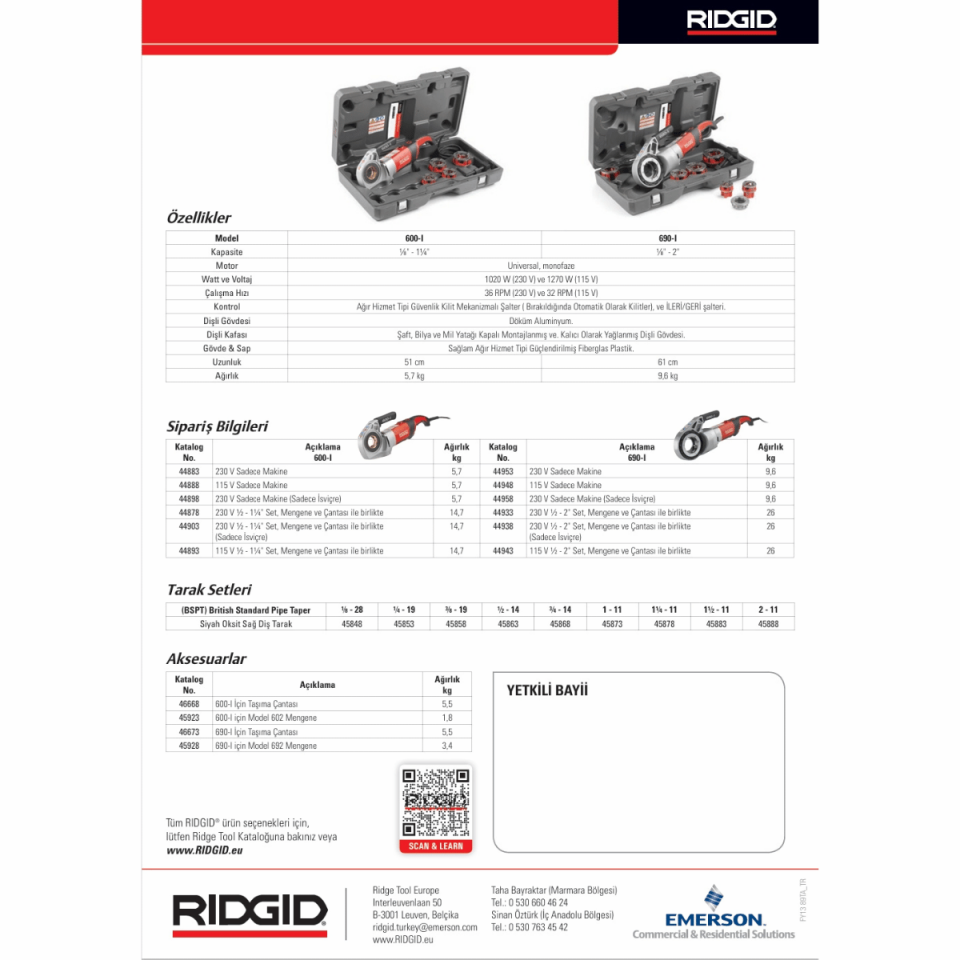 RIDGID 600-I ELEKTRİKLİ EL PAFTASI