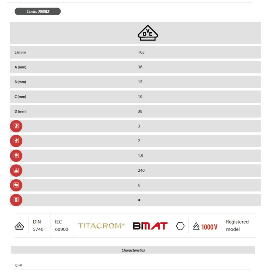 KOMBİNE PENSE 165 mm 1000 V TİTACROM® BIMAT