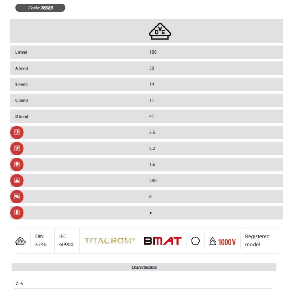 KOMBİNE PENSE 180 mm 1000 V TİTACROM® BIMAT