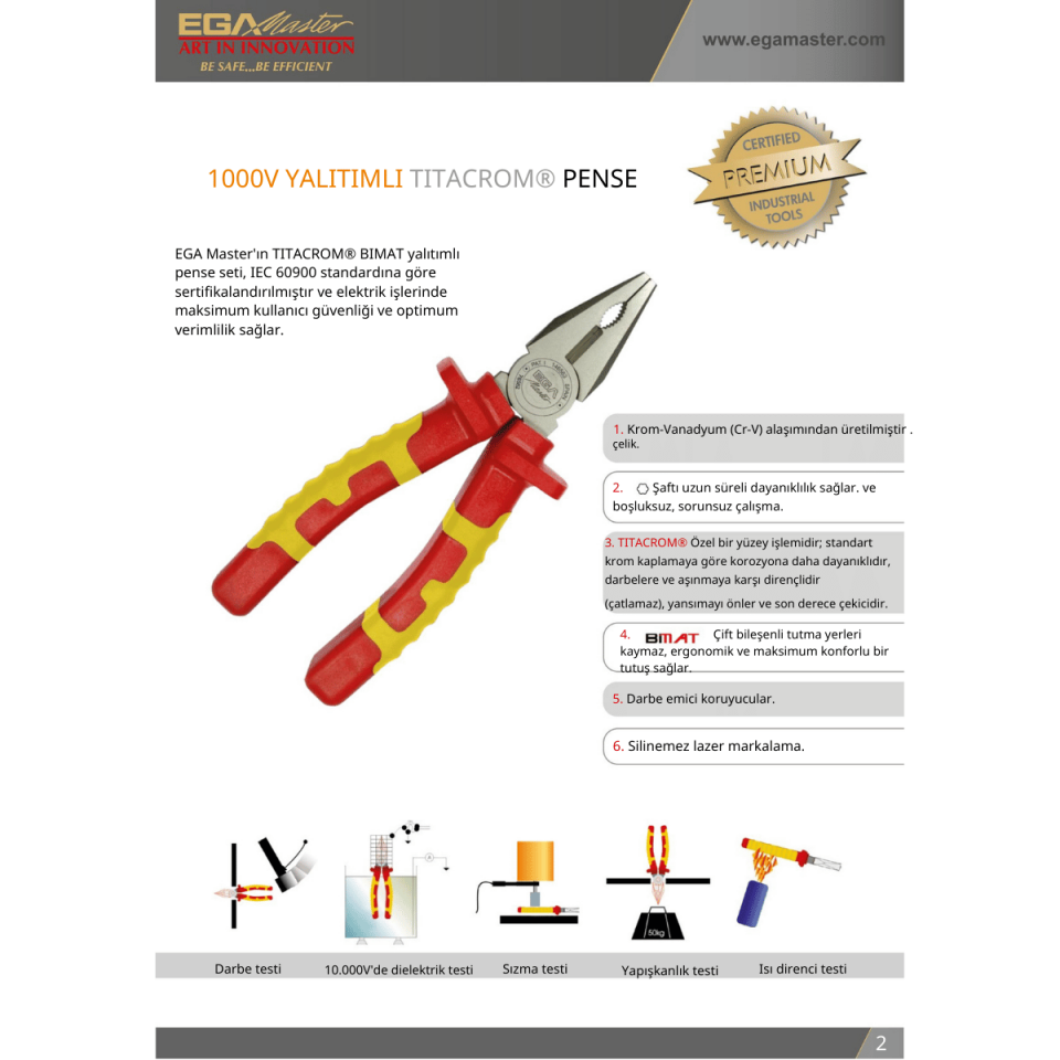 KOMBİNE PENSE 180 mm 1000 V TİTACROM® BIMAT