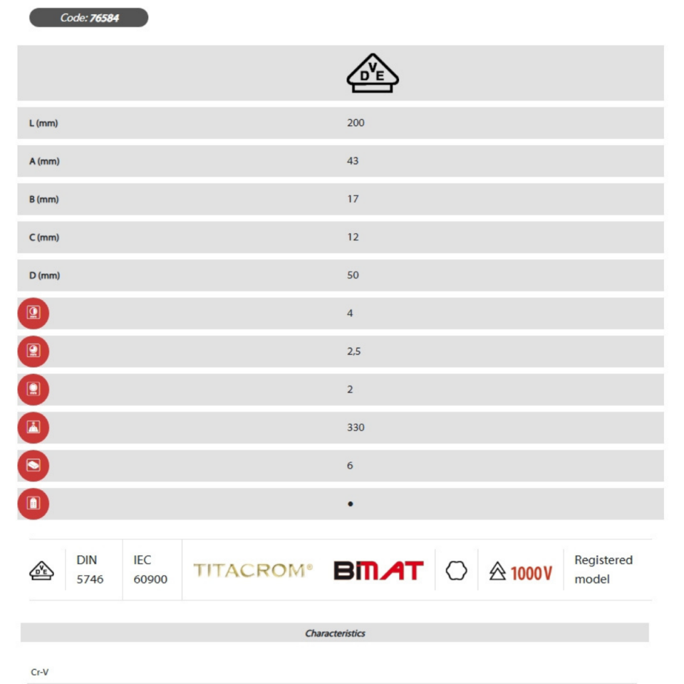 KOMBİNE PENSE 200 mm 1000 V TİTACROM® BIMAT