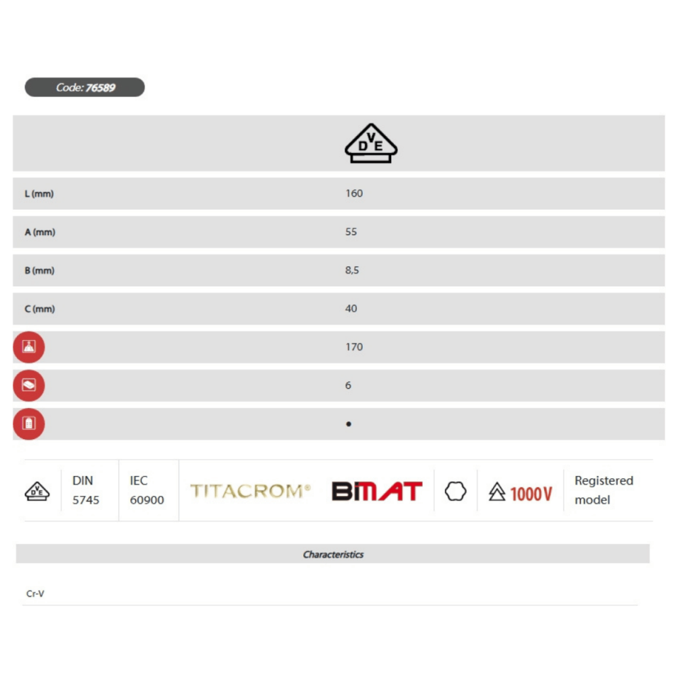 DÜZ BURUNLU PENSE 160 mm 1000 V TİTACROM® BIMAT