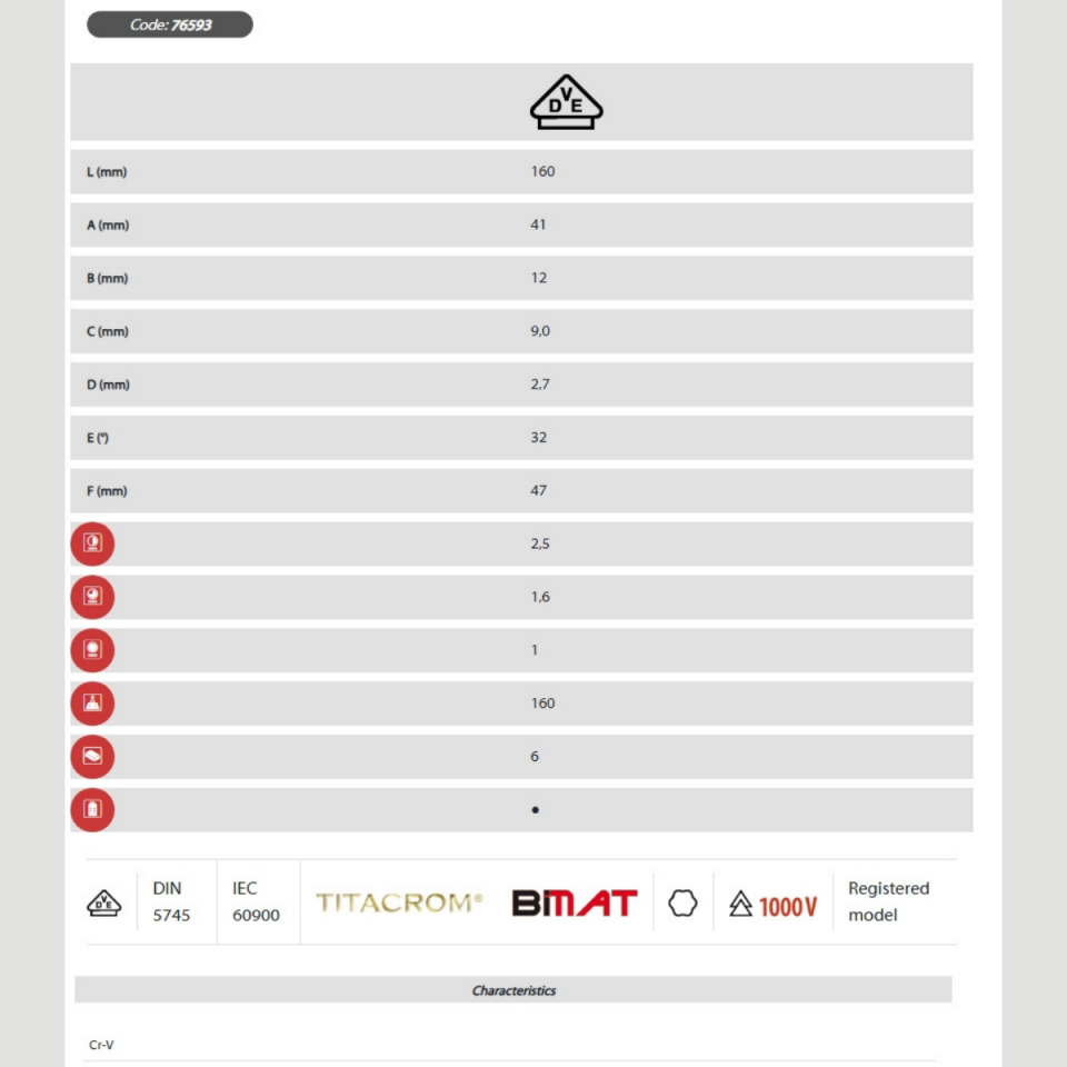 EĞİK BURUNLU PENSE 160 mm 1000 V TİTACROM® BIMAT