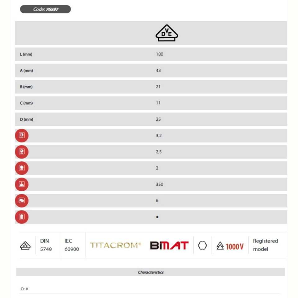 AĞIR HİZMET TİPİ KESME PENSESİ 180 mm 1000 V TİTACROM® BIMAT