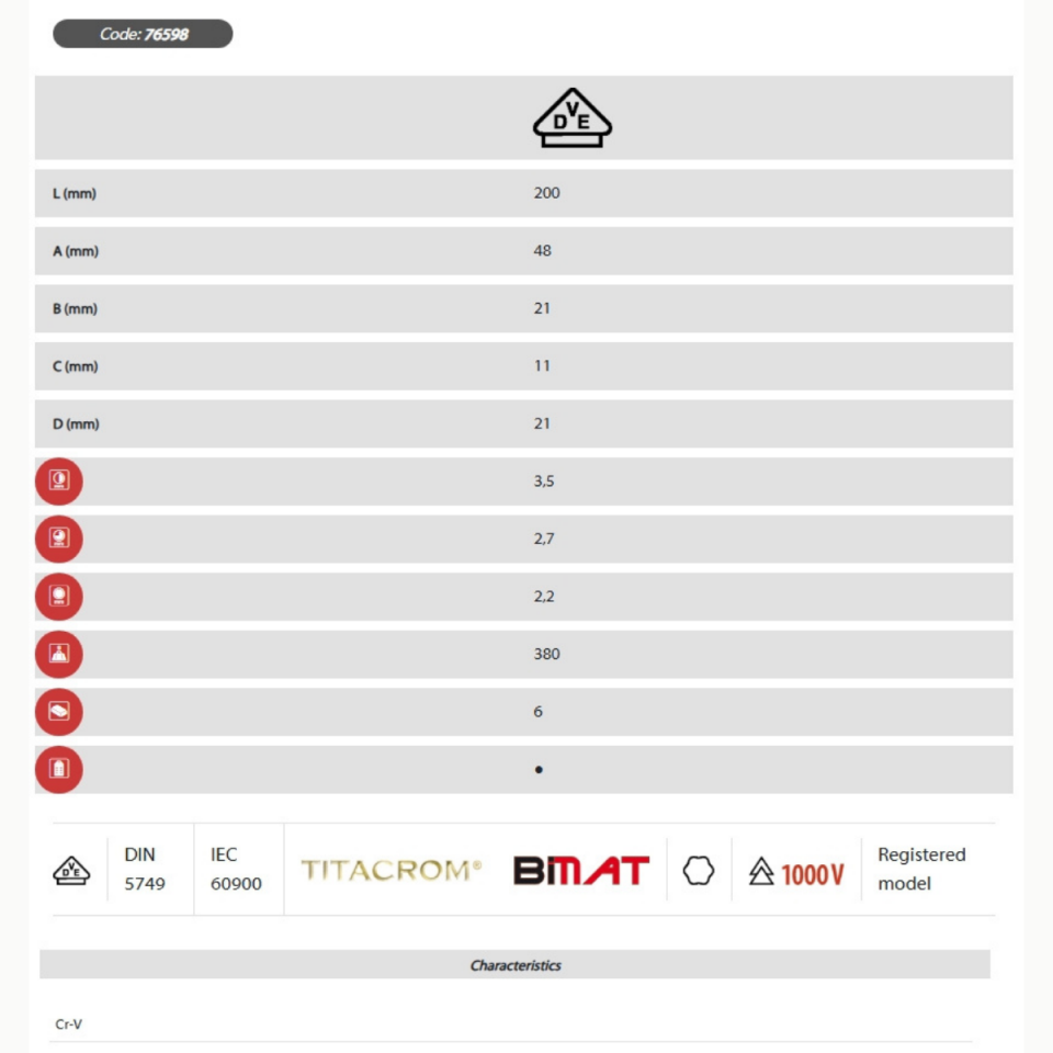 AĞIR HİZMET TİPİ KESME PENSESİ 200 mm 1000 V TİTACROM® BIMAT