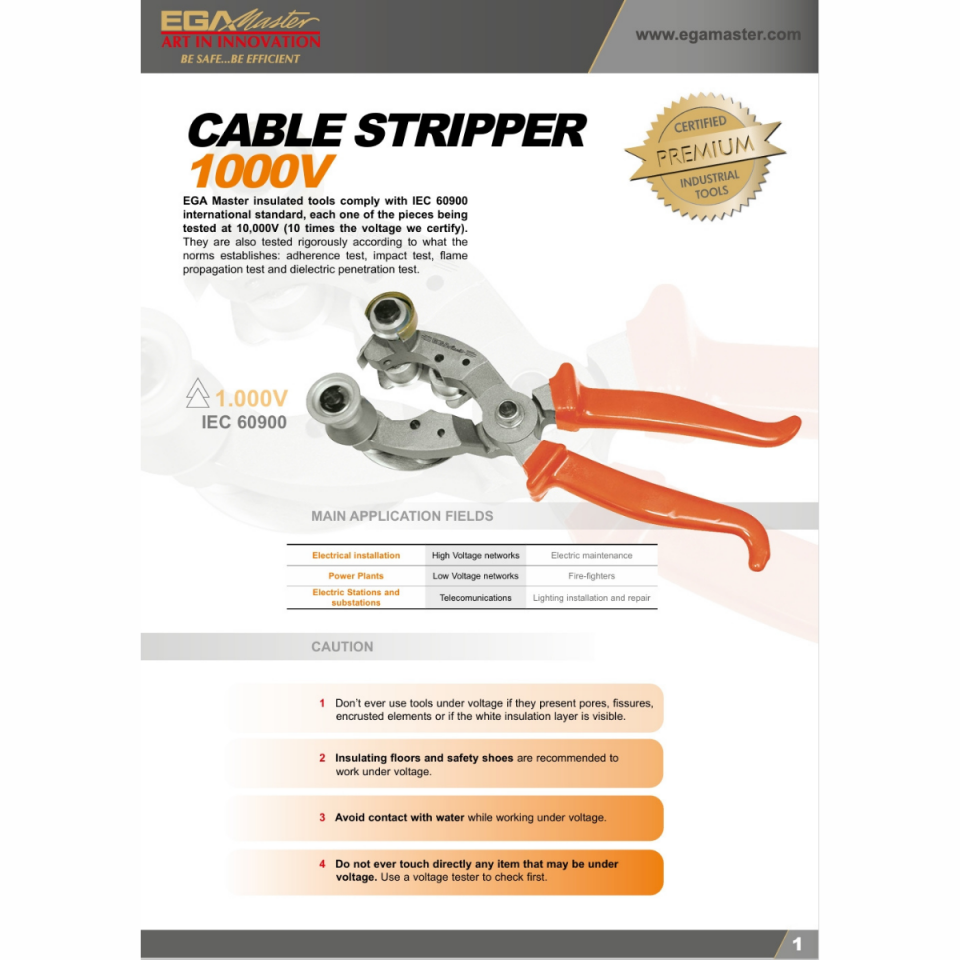 EGA MASTER 1000 V İZOLELİ KABLO SOYMA PENSESİ 20-45 mm