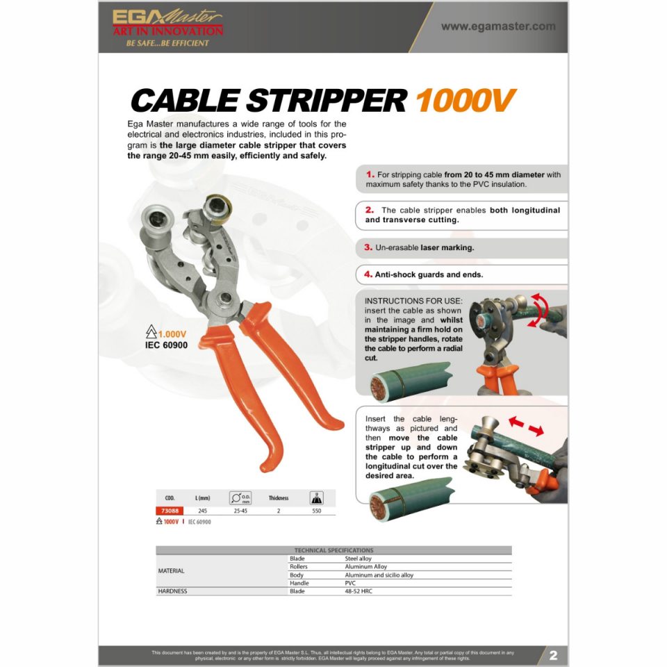 EGA MASTER 1000 V İZOLELİ KABLO SOYMA PENSESİ 20-45 mm