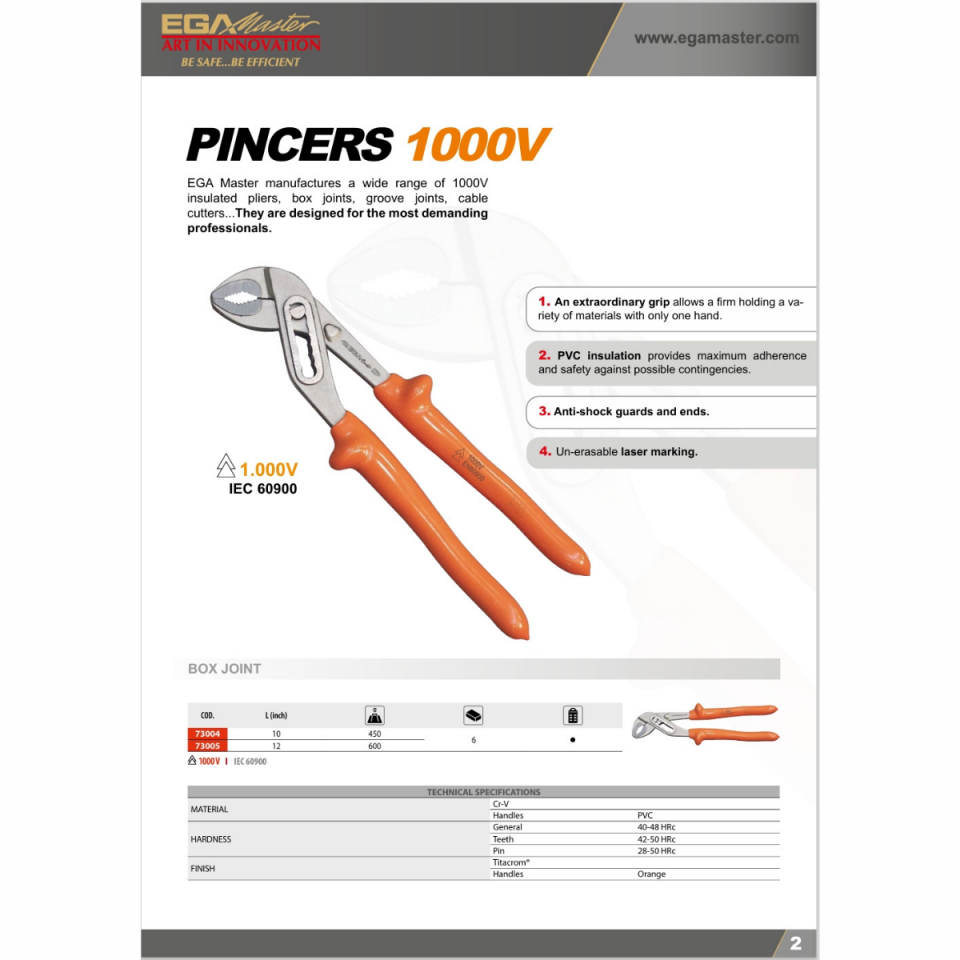 EGA MASTER 1000 V İZOLELİ PENSE 10 İNÇ