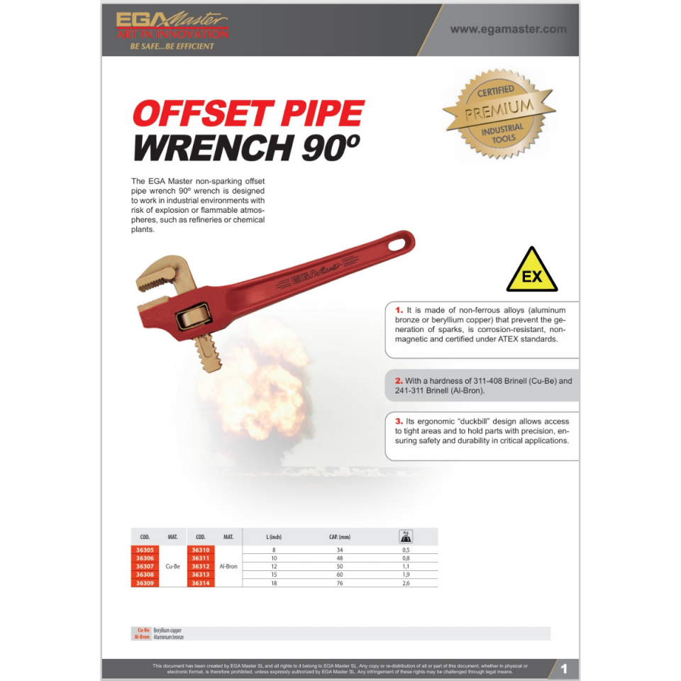 KIVILCIM ÇIKARMAYAN 90 DERECE AÇILI OFSET BORU ANAHTARI 12'' Al-Bron