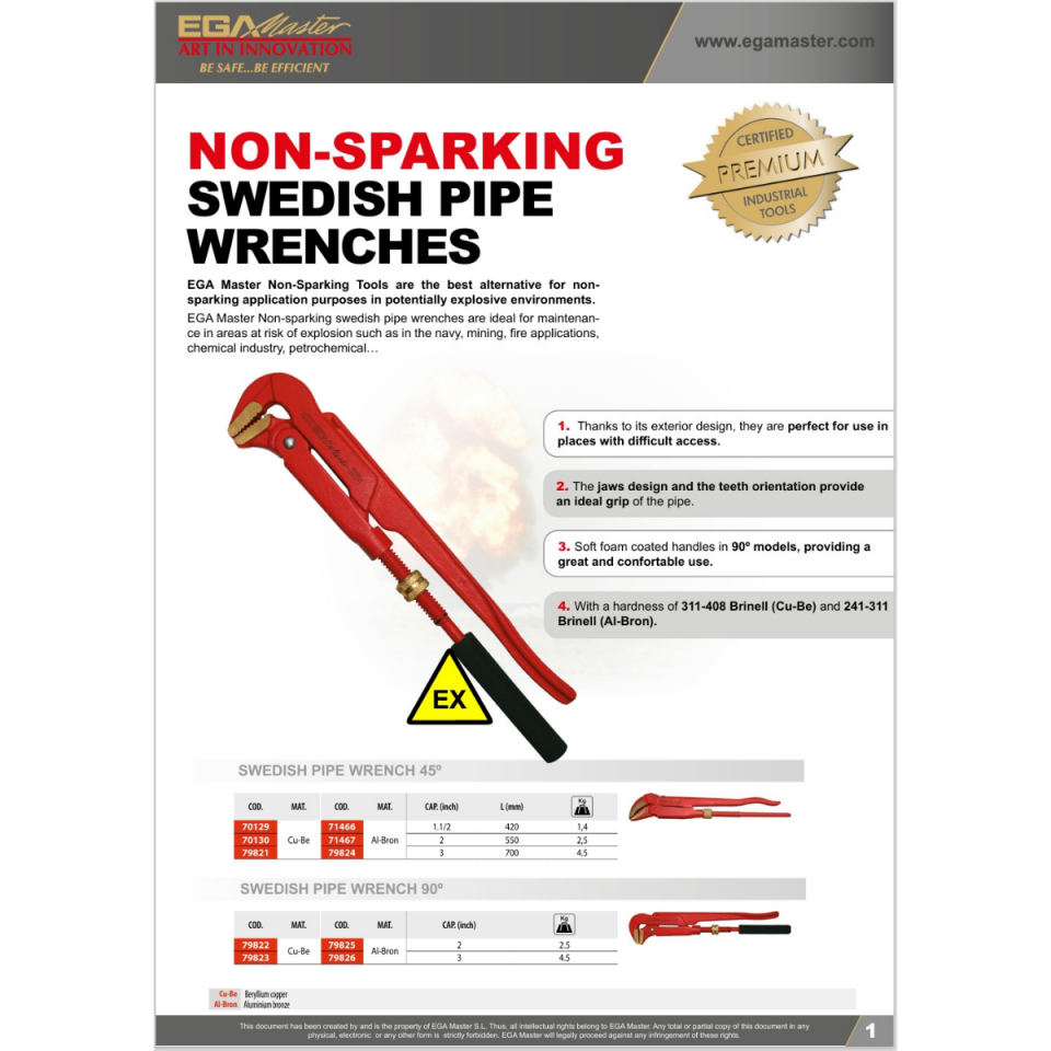 KIVILCIM ÇIKARMAYAN İSVEÇ TİPİ BORU ANAHTARI  2'' Al-Bron
