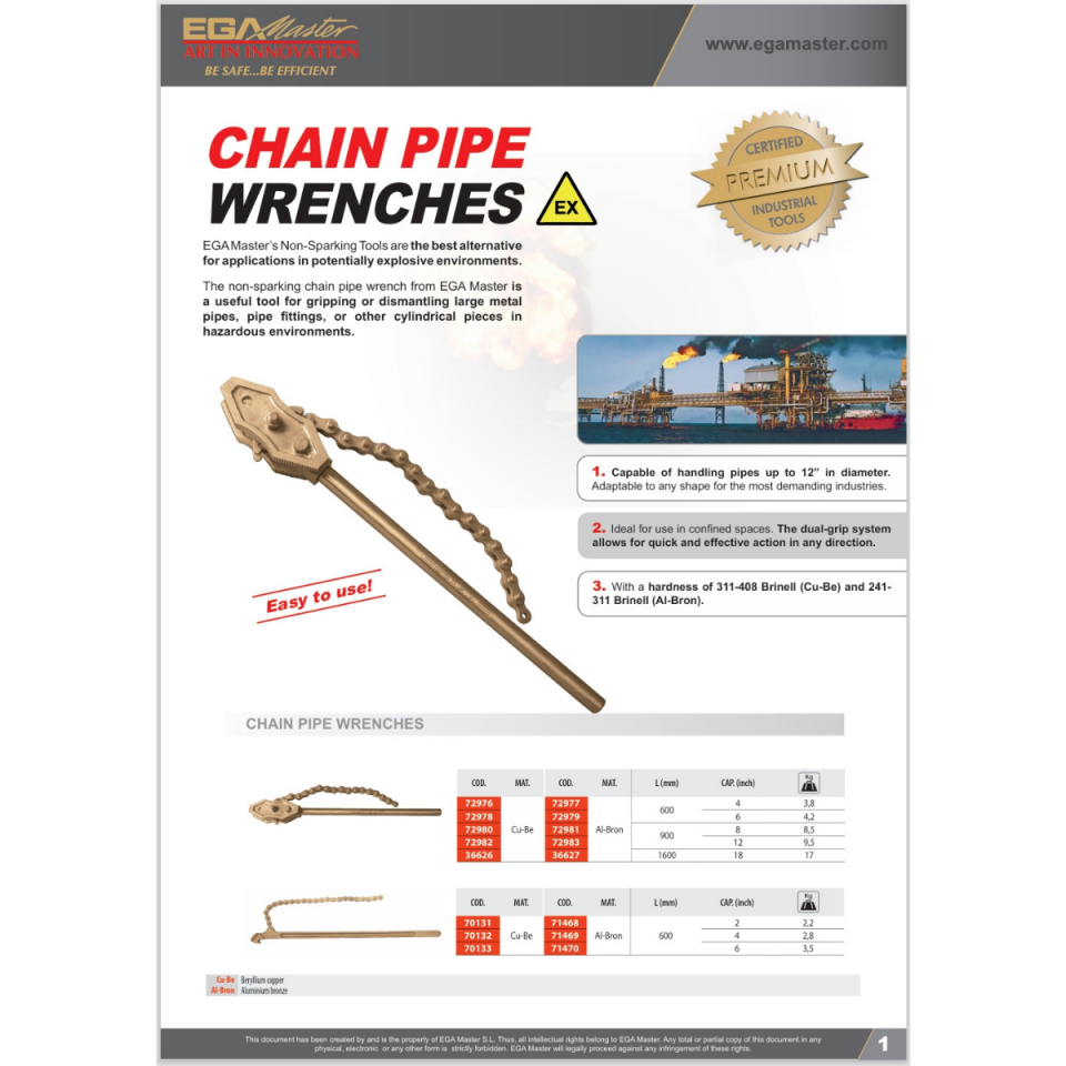 EGA MASTER KIVILCIM ÇIKARMAYAN ZİNCİRLİ BORU ANAHTARI 8'' Cu-Be