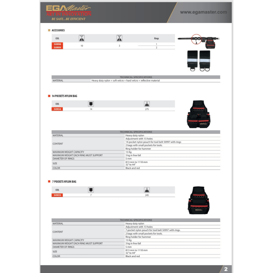 EGA MASTER ANTİ-DROP ALET EMNİYET TAKIM KEMERİ