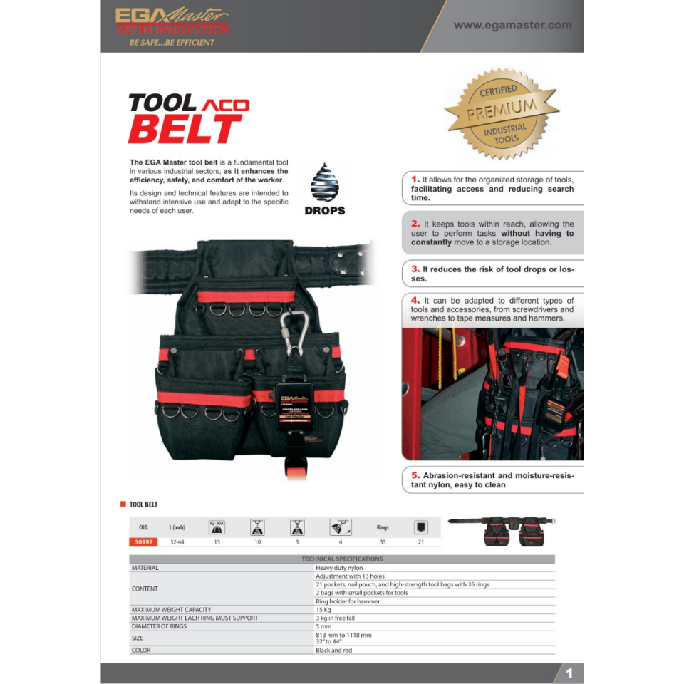 EGA MASTER ANTİ-DROP ALET EMNİYET TAKIM KEMERİ